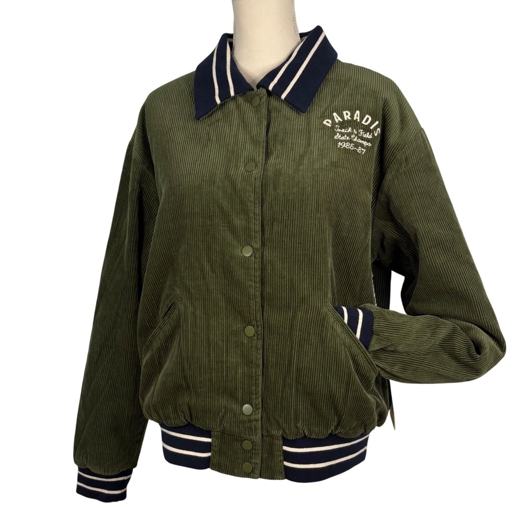 Birds of Paradis by Trovata Corduroy Sherpa Bomber Jacket Olive‎ Green Large